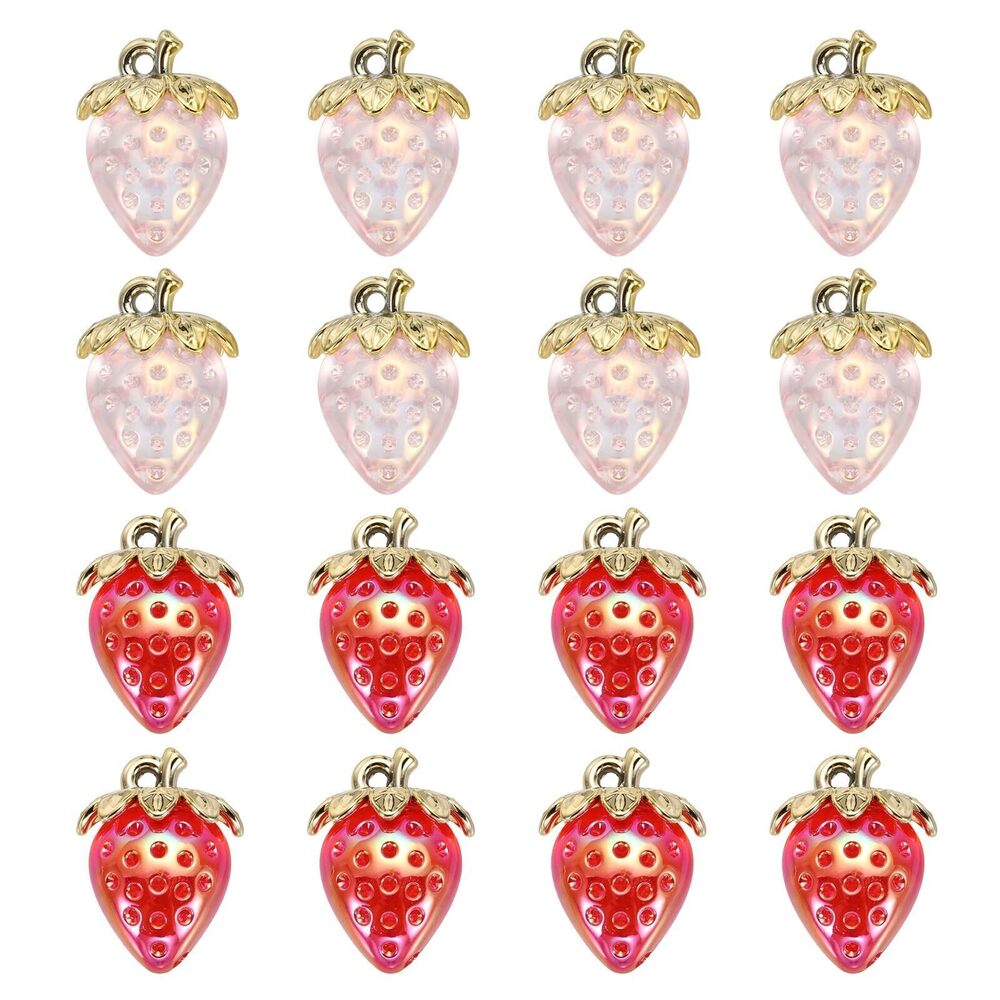 9156 16Pcs Strawberry Charm 31x23mm Acrylic Strawberry Pendants 3D Fruit